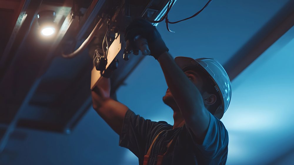 Electrician Working on Electrical Wiring