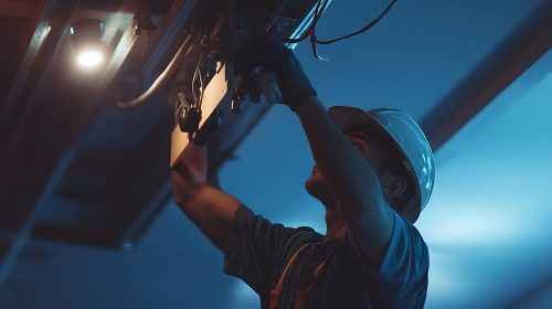 Electrician Working on Electrical Wiring
